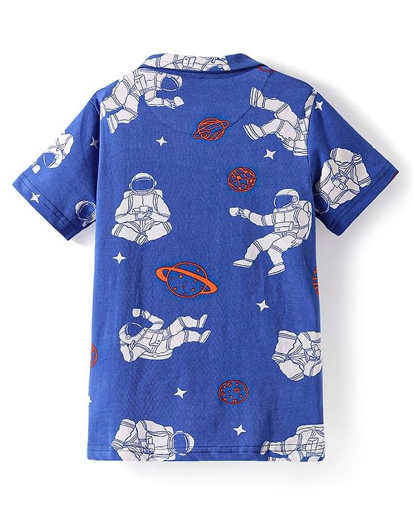 Pine Kids Single Jersey Knit Half Sleeves Night Suit with Astronaut Print - Blue