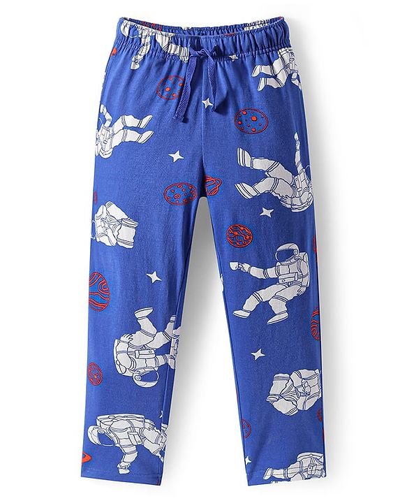 Pine Kids Single Jersey Knit Half Sleeves Night Suit with Astronaut Print - Blue