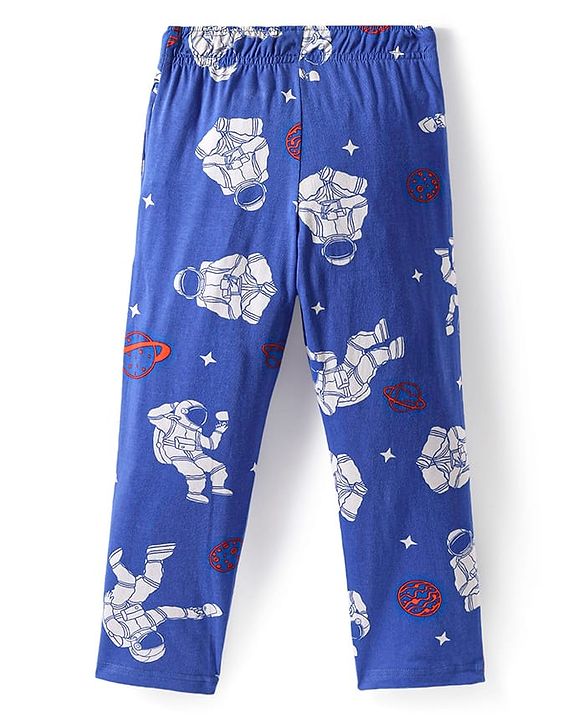 Pine Kids Single Jersey Knit Half Sleeves Night Suit with Astronaut Print - Blue