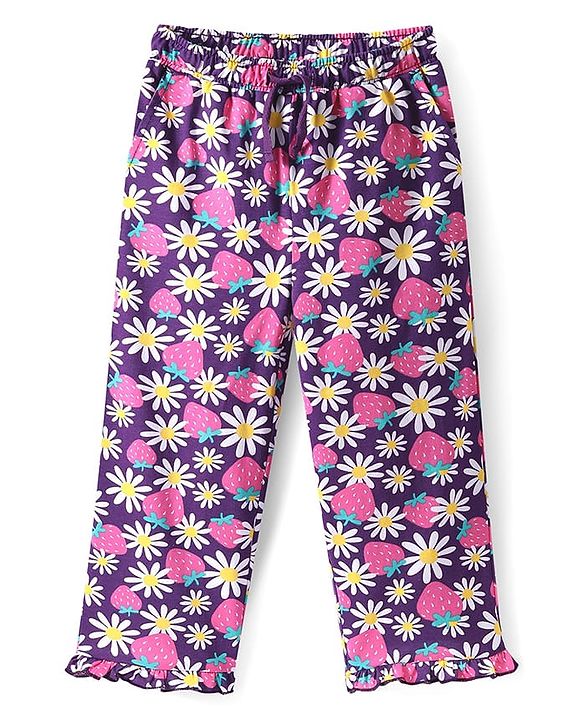 Pine Kids Single Jersey Knit Half Sleeves Night Suit with Strawberry Print - Purple
