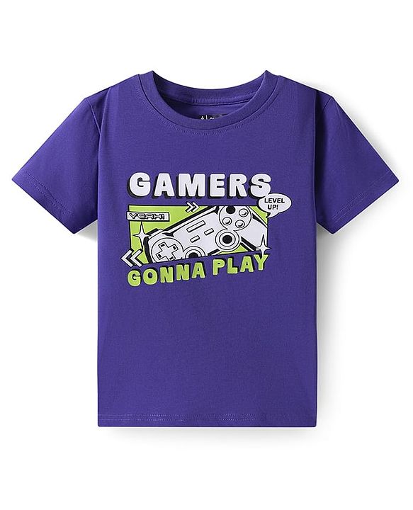 Pine Kids Single Jersey Knit Half Sleeves Night Suit with Text Print - Violet