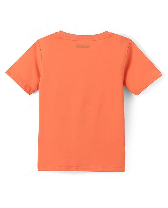 Pine Kids Single Jersey Knit Half Sleeves Night Suit with Tiger Print - Orange & Blue