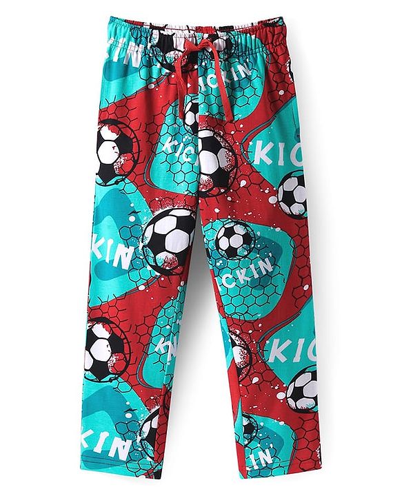Pine Kids Single Jersey Knit Half Sleeves Night Suit with Football Print - Mint Green