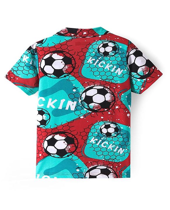 Pine Kids Single Jersey Knit Half Sleeves Night Suit with Football Print - Mint Green