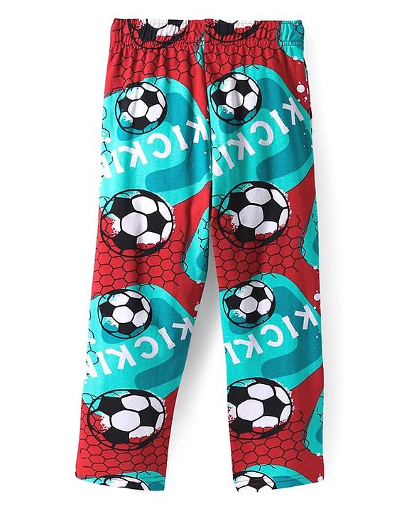 Pine Kids Single Jersey Knit Half Sleeves Night Suit with Football Print - Mint Green