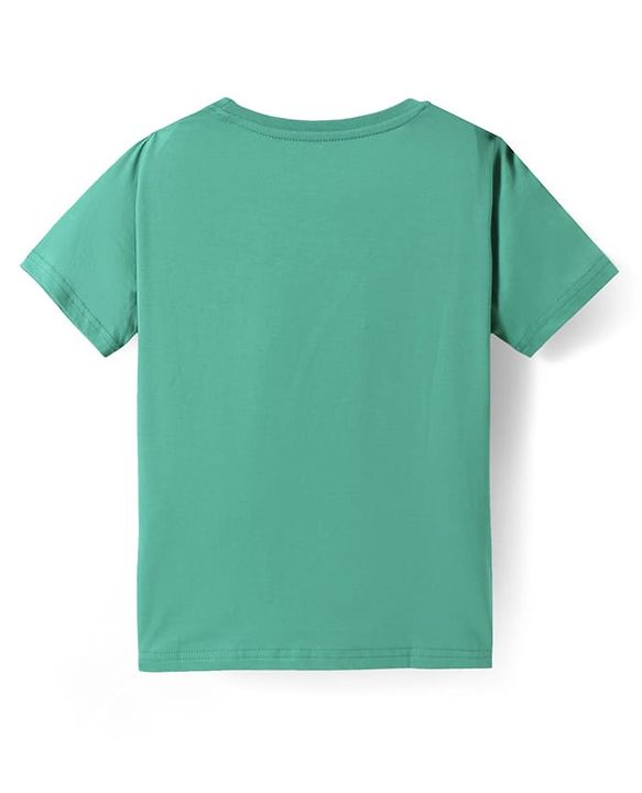 Pine Kids Single Jersey Knit Half Sleeves Night Suit with Animal & Camoflage - Dark Green