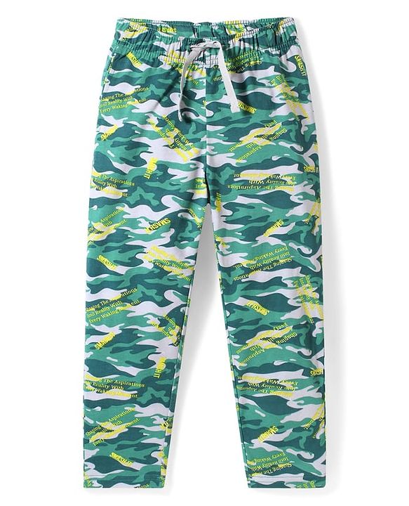 Pine Kids Single Jersey Knit Half Sleeves Night Suit with Animal & Camoflage - Dark Green
