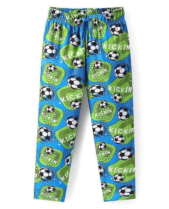 Pine Kids Single Jersey Knit Half Sleeves Night Suit with Football Print - Blue