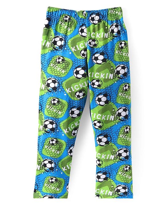 Pine Kids Single Jersey Knit Half Sleeves Night Suit with Football Print - Blue