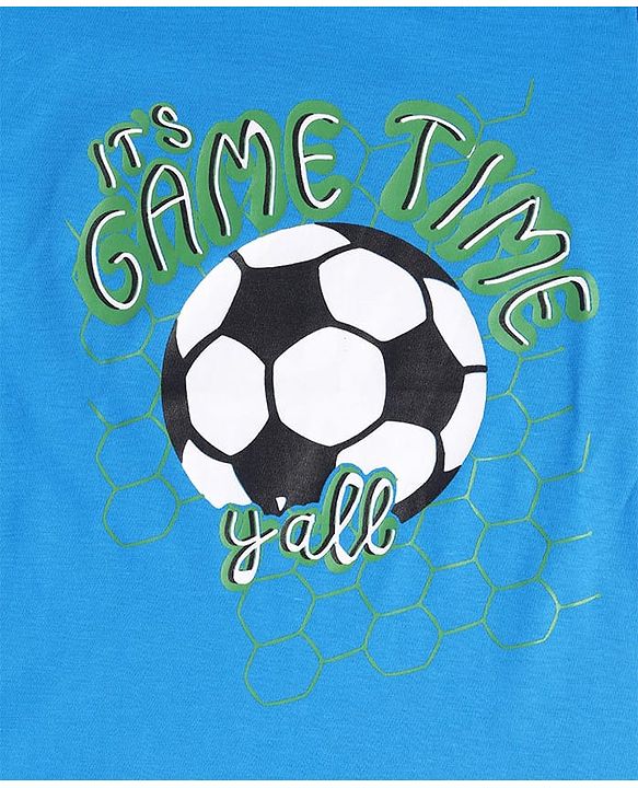 Pine Kids Single Jersey Knit Half Sleeves Night Suit with Football Print - Blue