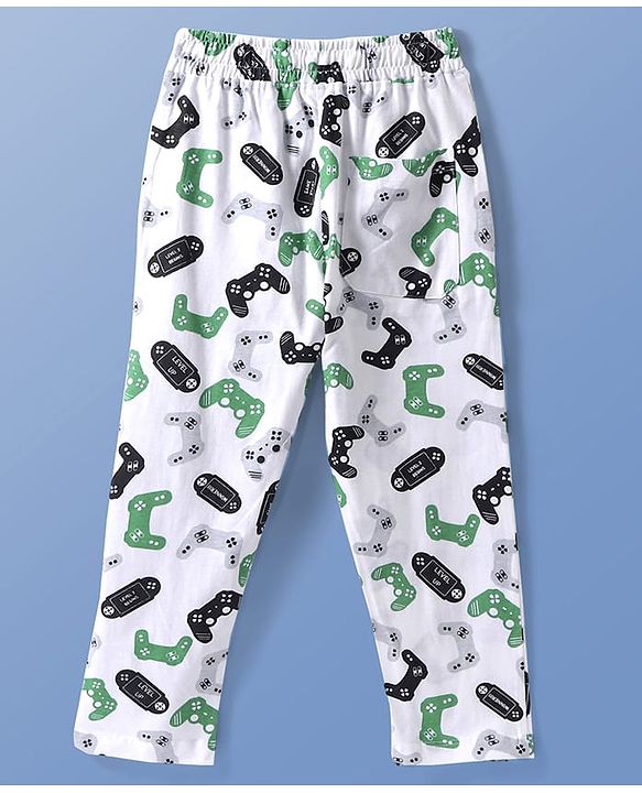 Pine Kids Single Jersey Knit Half Sleeves Night Suit With Gamer Text Print - White
