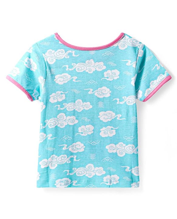 Pine Kids Single Jersey Knit Half Sleeves Shorts Night Suit Text Glitter Print - Light Blue