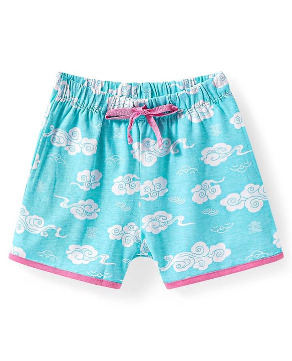 Pine Kids Single Jersey Knit Half Sleeves Shorts Night Suit Text Glitter Print - Light Blue