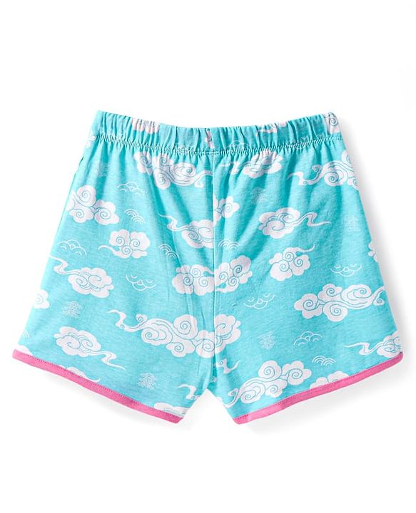 Pine Kids Single Jersey Knit Half Sleeves Shorts Night Suit Text Glitter Print - Light Blue