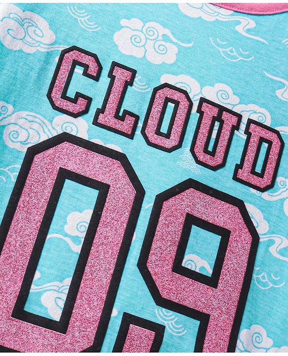 Pine Kids Single Jersey Knit Half Sleeves Shorts Night Suit Text Glitter Print - Light Blue