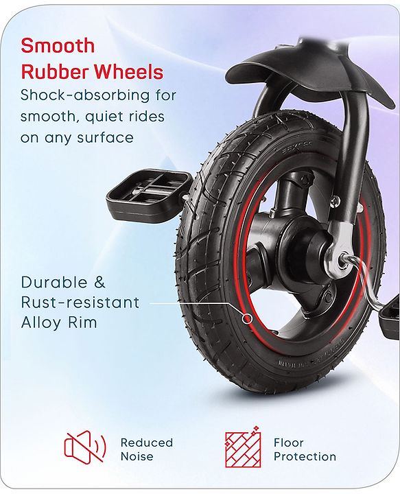 Babyhug Cruise Plug & Play Trike with Mild Steel Frame & Parental Handle Front & Rear Storage Basket with 3 Rubber Wheels with Foldable Foot Rest & Bell - Black