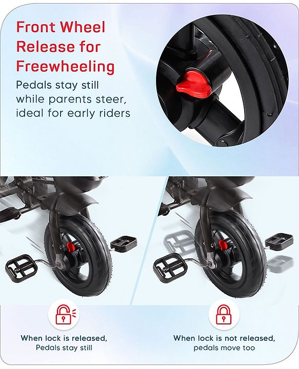 Babyhug Cruise Plug & Play Trike with Mild Steel Frame & Parental Handle Front & Rear Storage Basket with 3 Rubber Wheels with Foldable Foot Rest & Bell - Black