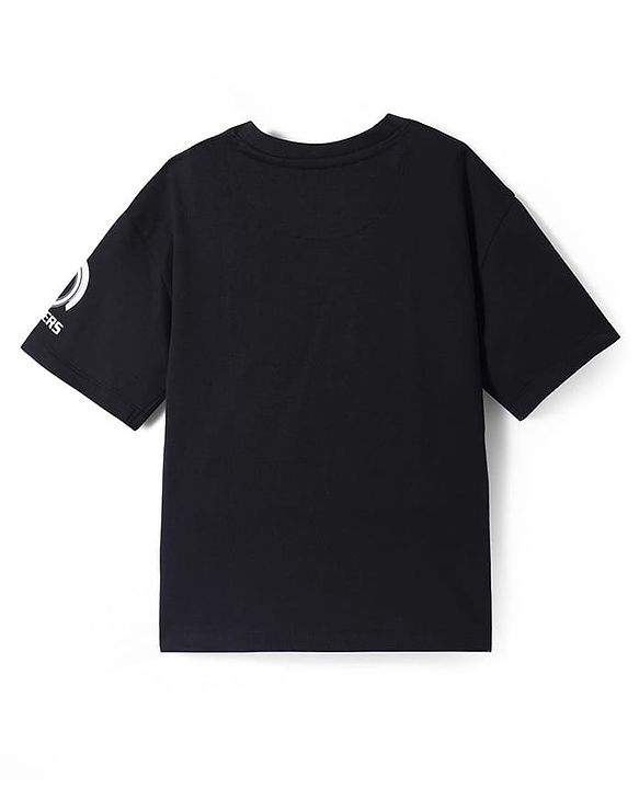 Pine Kids Marvel Terry Knit Half Sleeves Oversized T-Shirt with Avengers Graphics & Sequins Detailing - Black