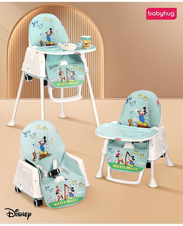 Babyhug Disney 3 in 1 Comfy High Chair With Mickey & Friends Retro Theme Print - Sky Blue