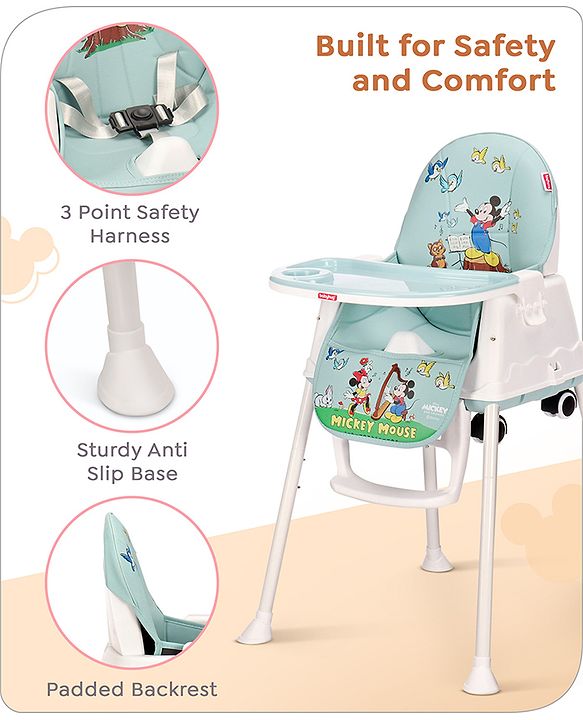 Babyhug Disney 3 in 1 Comfy High Chair With Mickey & Friends Retro Theme Print - Sky Blue