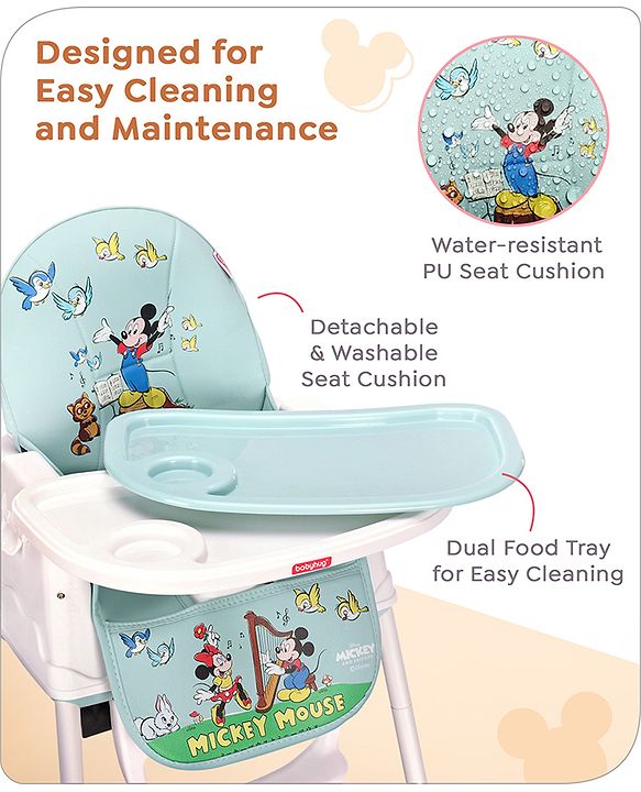 Babyhug Disney 3 in 1 Comfy High Chair With Mickey & Friends Retro Theme Print - Sky Blue