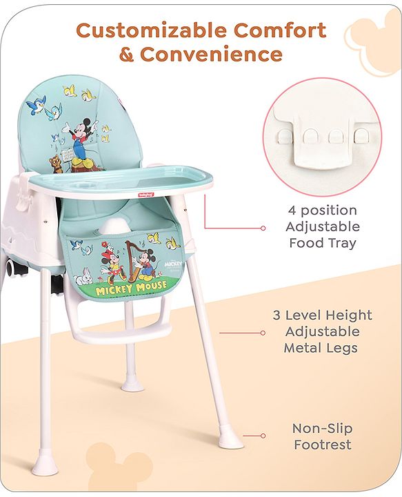 Babyhug Disney 3 in 1 Comfy High Chair With Mickey & Friends Retro Theme Print - Sky Blue