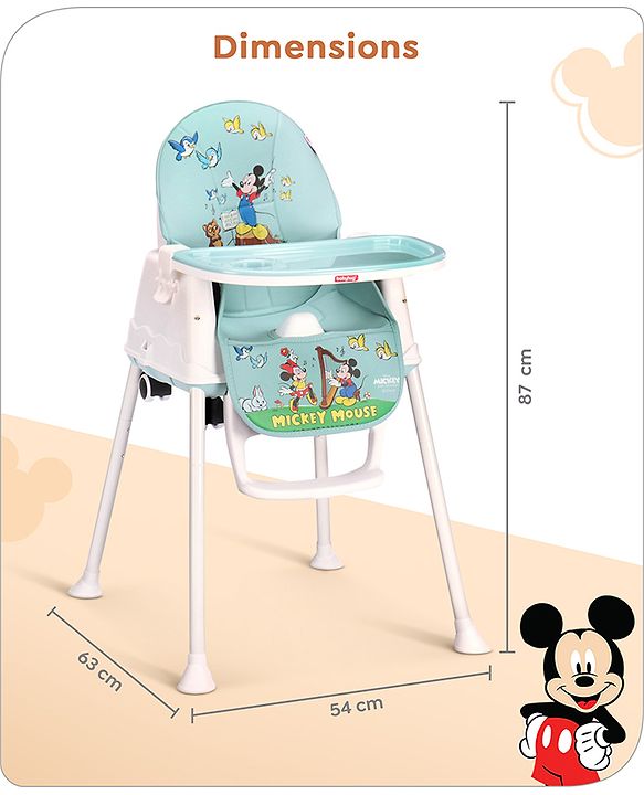 Babyhug Disney 3 in 1 Comfy High Chair With Mickey & Friends Retro Theme Print - Sky Blue