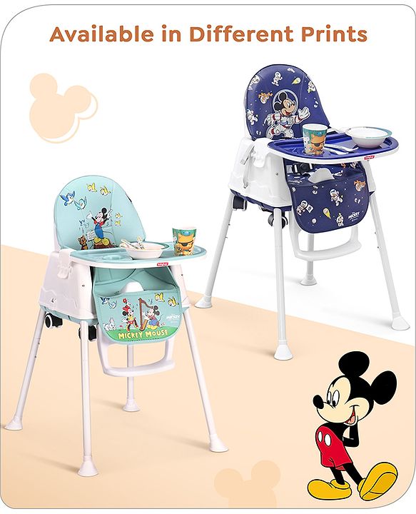 Babyhug Disney 3 in 1 Comfy High Chair With Mickey & Friends Retro Theme Print - Sky Blue