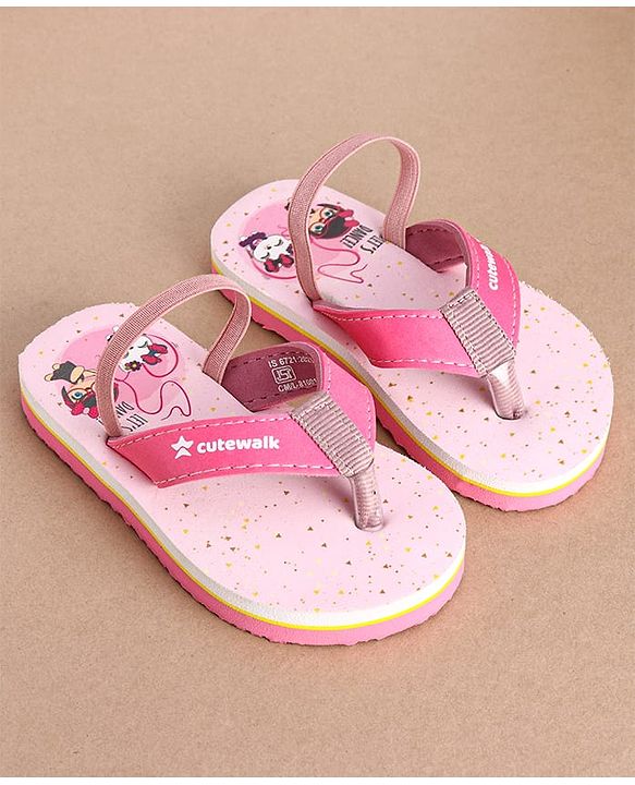 Cute Walk by Babyhug Flip Flops With Cartoon Print & Backstrap Closure - Pink