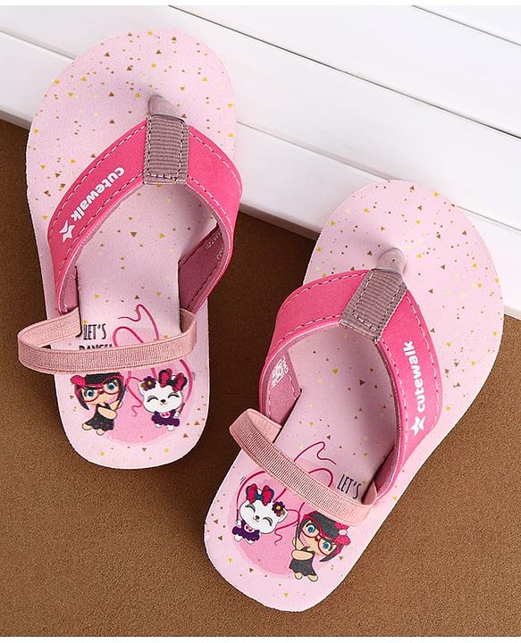 Cute Walk by Babyhug Flip Flops With Cartoon Print & Backstrap Closure  - Pink