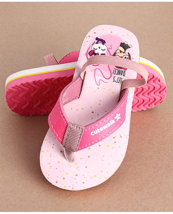 Cute Walk by Babyhug Flip Flops With Cartoon Print & Backstrap Closure  - Pink