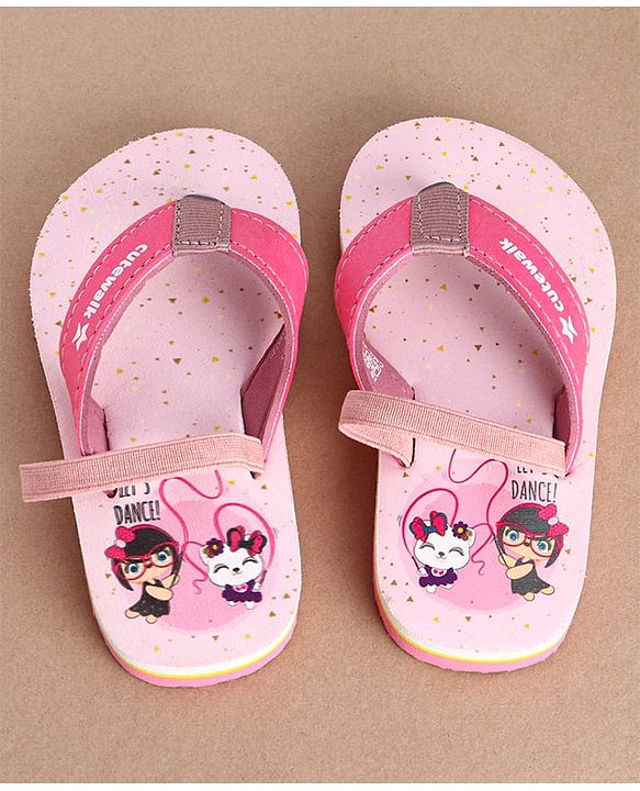 Cute Walk by Babyhug Flip Flops With Cartoon Print & Backstrap Closure  - Pink