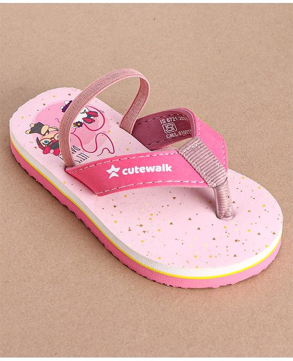 Cute Walk by Babyhug Flip Flops With Cartoon Print & Backstrap Closure  - Pink