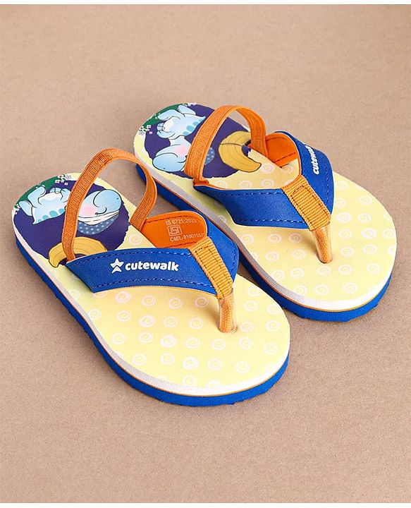 Cute Walk by Babyhug Flip Flops With Turtle Print & Backstrap Closure - Blue