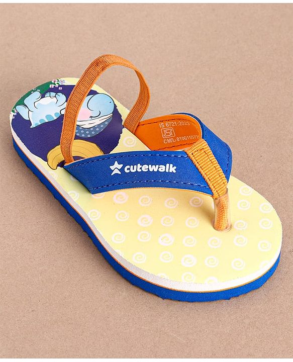 Cute Walk by Babyhug Flip Flops With Turtle Print & Backstrap Closure - Blue