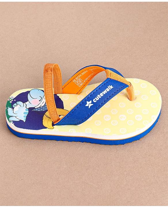 Cute Walk by Babyhug Flip Flops With Turtle Print & Backstrap Closure - Blue