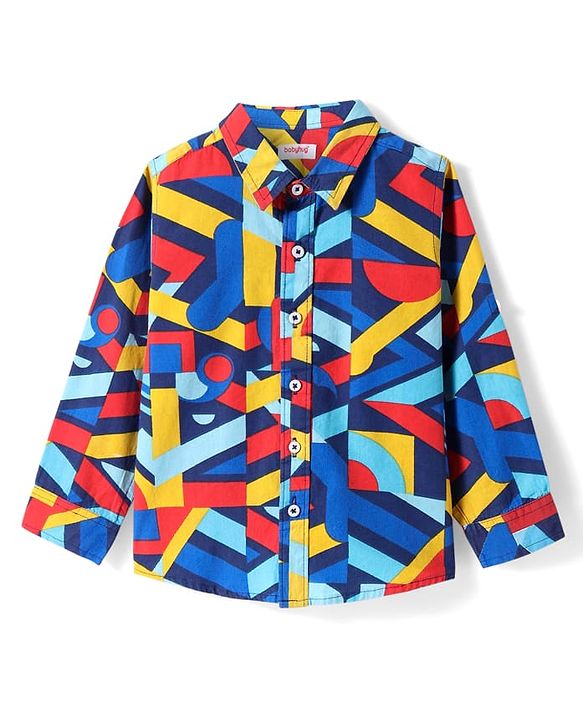 Babyhug Cotton Woven Full Sleeves Abstract Printed Shirt - Navy Blue