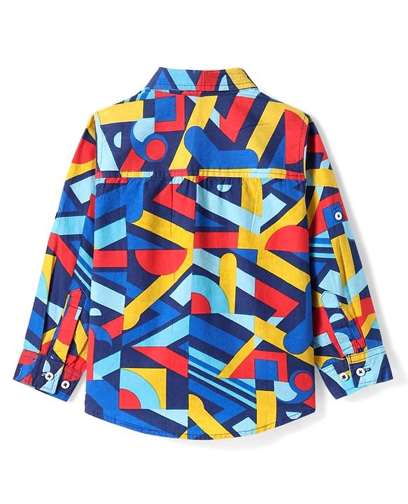 Babyhug Cotton Woven Full Sleeves Abstract Printed Shirt - Navy Blue