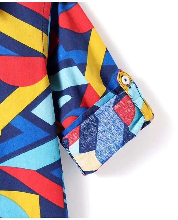 Babyhug Cotton Woven Full Sleeves Abstract Printed Shirt - Navy Blue