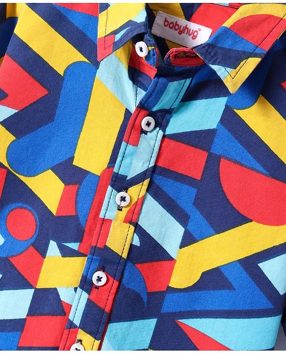 Babyhug Cotton Woven Full Sleeves Abstract Printed Shirt - Navy Blue