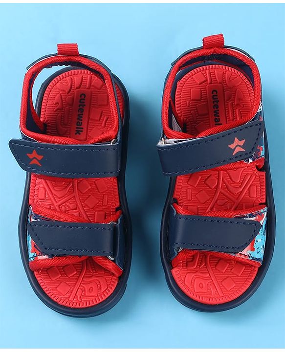 Cute Walk by Babyhug Velcro Closure Sandals with  Print - Navy Blue