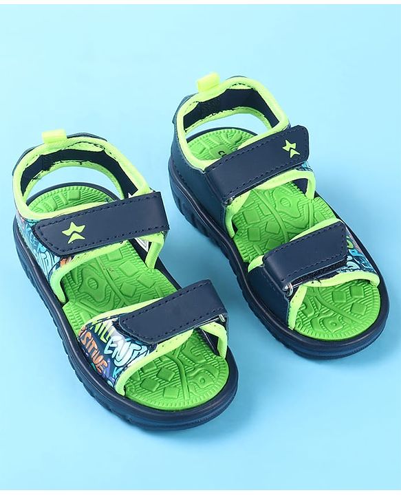 Cute Walk by Babyhug Velcro Closure Sandals with Text Print - Green