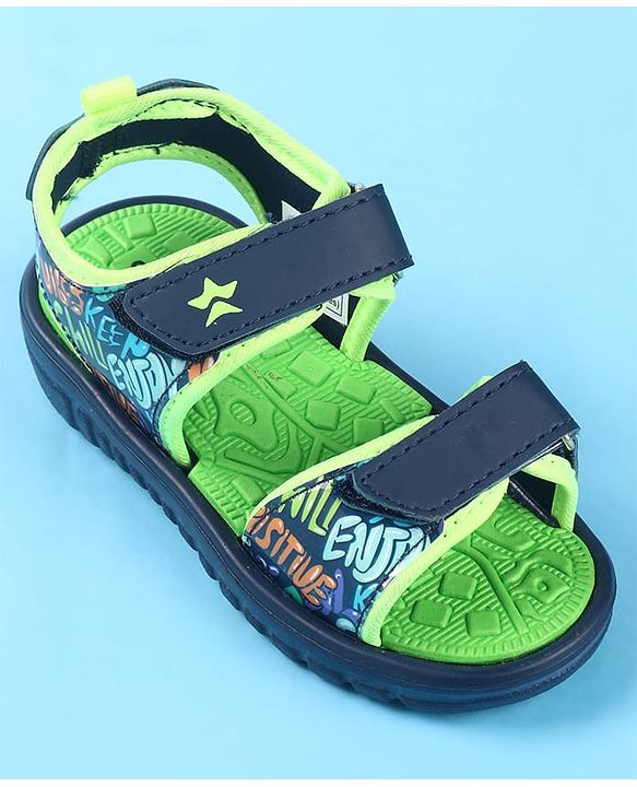 Cute Walk by Babyhug Velcro Closure Sandals with Text Print - Green