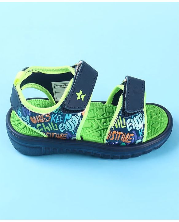 Cute Walk by Babyhug Velcro Closure Sandals with Text Print - Green