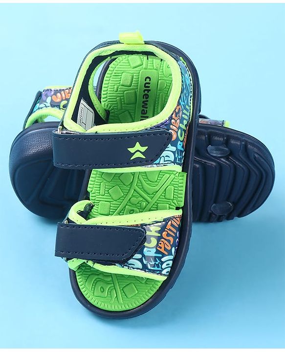 Cute Walk by Babyhug Velcro Closure Sandals with Text Print - Green