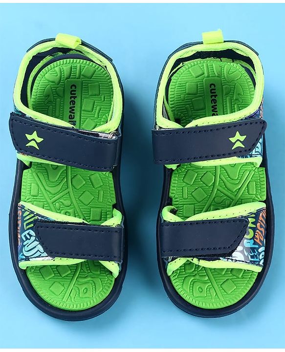 Cute Walk by Babyhug Velcro Closure Sandals with Text Print - Green