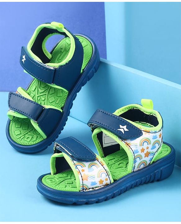 Cute Walk by Babyhug Velcro Closure Sandals with Rainbow Theme Print - Royal Blue