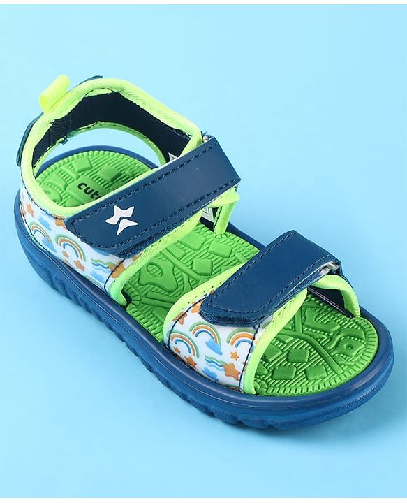 Cute Walk by Babyhug Velcro Closure Sandals with Rainbow Theme Print - Royal Blue