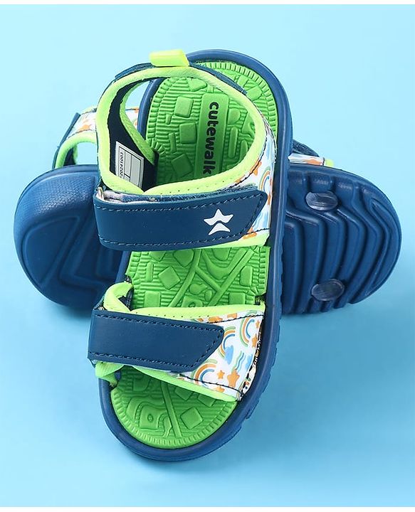 Cute Walk by Babyhug Velcro Closure Sandals with Rainbow Theme Print - Royal Blue