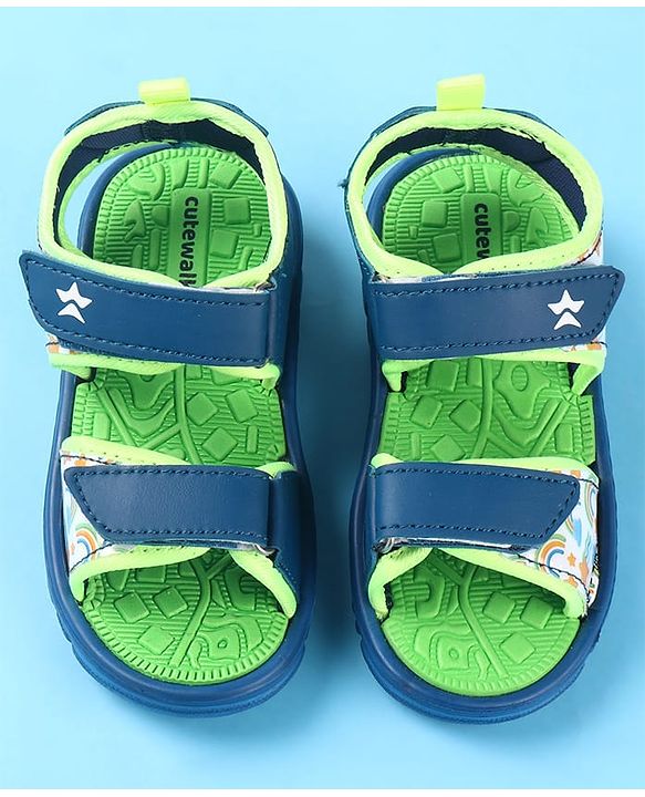 Cute Walk by Babyhug Velcro Closure Sandals with Rainbow Theme Print - Royal Blue